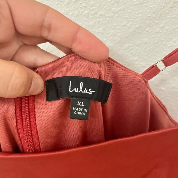 Lulus Like What You See Rose Satin Asymmetrical Ruffled Midi Dress Size XL - Picture 3 of 6